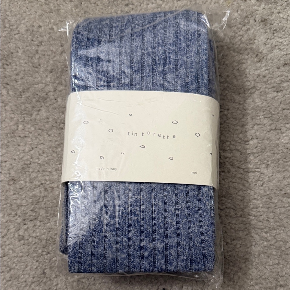 Blue Marled Rib Footless Tights